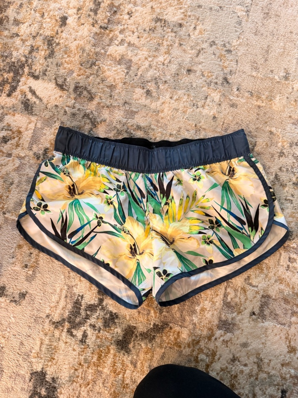 Hurley Yellow Floral Shorts with Navy Trim